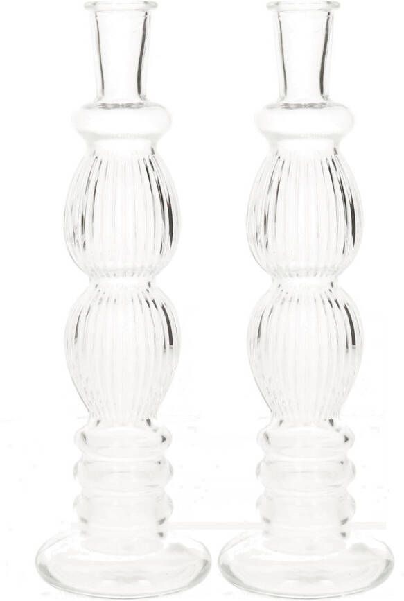 Merkloos Kaarsen kandelaar Florence -2x- transparant glas ribbel D9 x H28cm kaars kandelaars