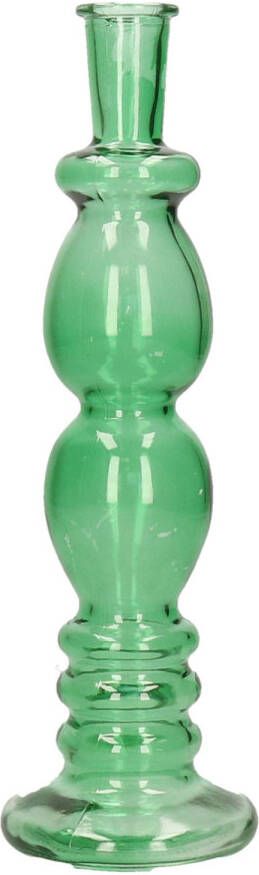 Merkloos Kaarsen kandelaar Florence groen glas helder D9 x H28 cm kaars kandelaars