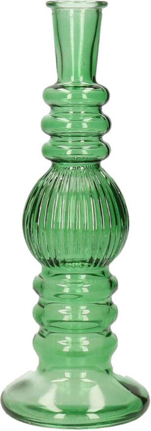 Merkloos Kaarsen kandelaar Florence groen glas ribbel D8 5 x H23 cm kaars kandelaars
