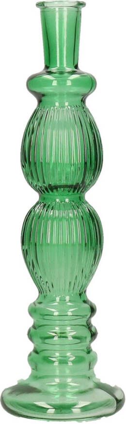Merkloos Kaarsen kandelaar Florence groen glas ribbel D9 x H28 cm kaars kandelaars