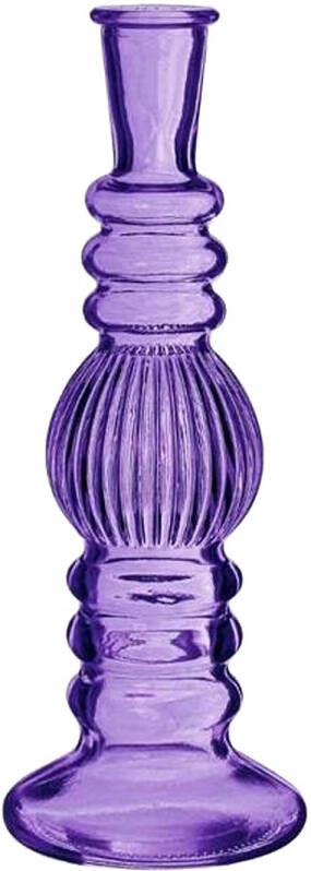 Merkloos Kaarsen kandelaar Florence paars glas ribbel D8 5 x H23 cm kaars kandelaars