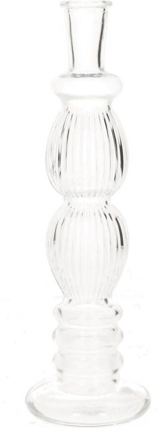 Merkloos Kaarsen kandelaar Florence transparant glas ribbel D9 x H28 cm kaars kandelaars