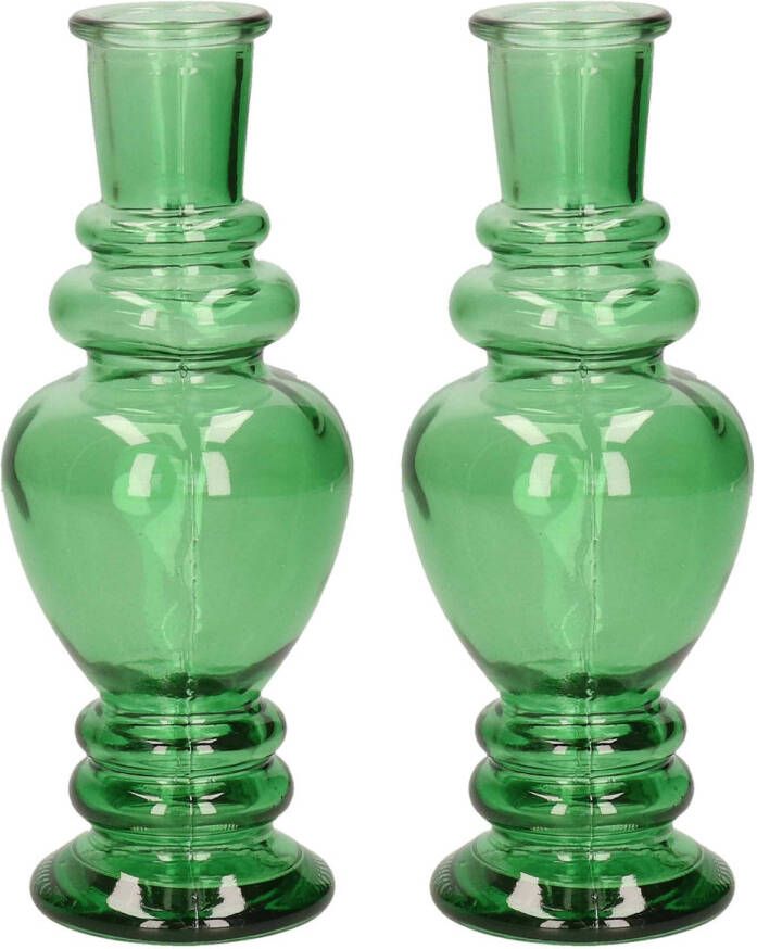 Merkloos Kaarsen kandelaar Venice 2x gekleurd glas helder groen D5 7 x H15 cm kaars kandelaars
