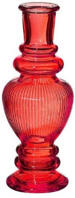 Merkloos Kaarsen kandelaar Venice gekleurd glas ribbel koraal rood D5 7 x H15 cm kaars kandelaars