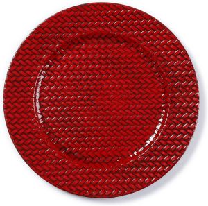 Merkloos Rond rode kaarsenplateau kaarsenbord met gevlochten patroon 33 cm onderbord kaarsenbord onderzet bord voor kaarsen Kaarsenplateaus