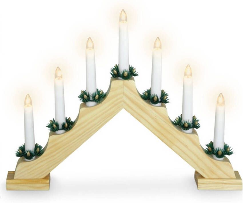 Merkloos Kaarsenbrug van hout met LED verlichting 39 5 x 5 x 31 cm kerstverlichting figuur