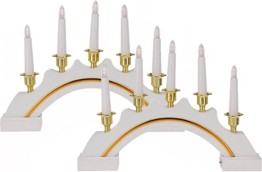 Merkloos Kaarsenbruggen 2x stuks LED verlichting wit goud 37 cm kerstverlichting figuur