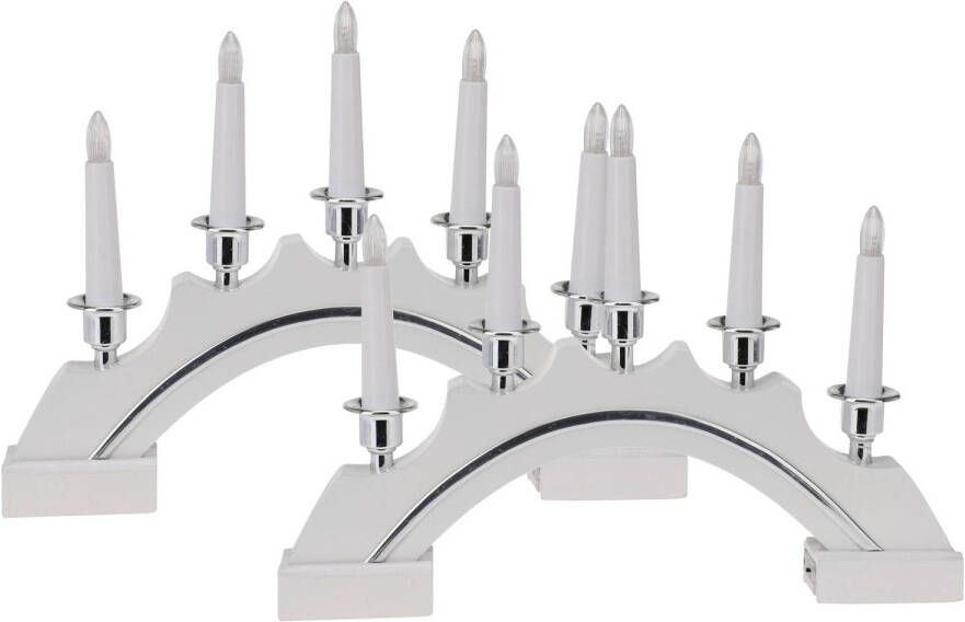 Merkloos Kaarsenbruggen 2x stuks LED verlichting wit zilver 37 cm kerstverlichting figuur