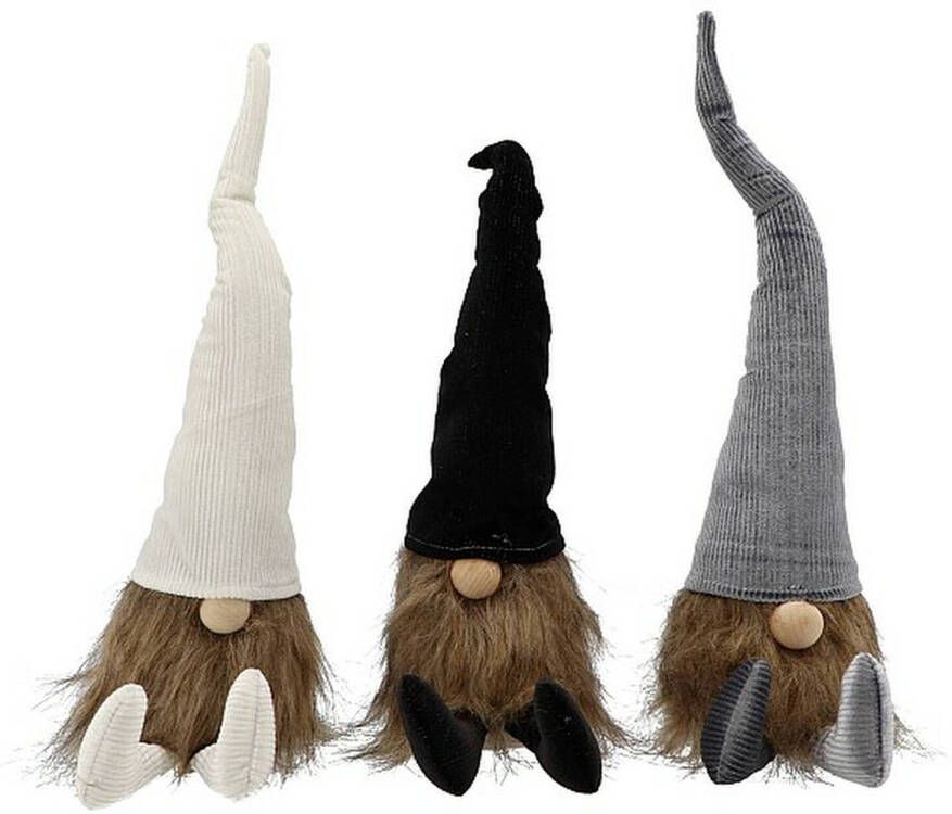 Merkloos Kerst Gnome Kerst Gnoom corduroy 37 x 18 cm zwart wit en grijs 3 Stuks