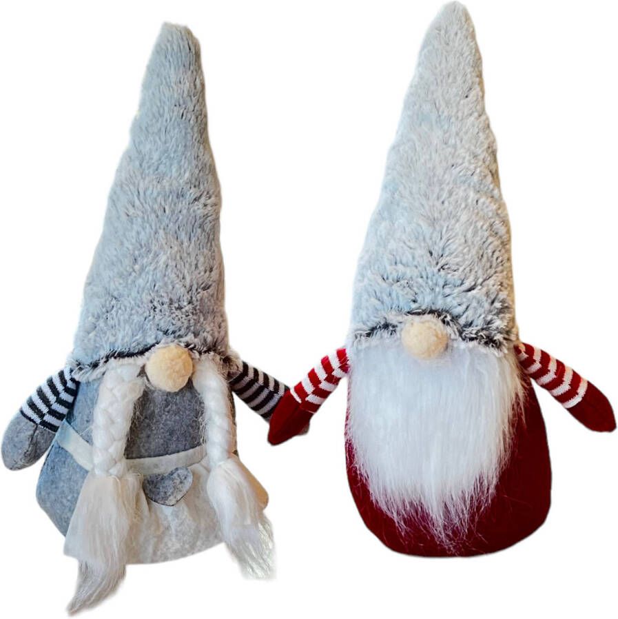 Merkloos Kerst Gnome Kerst Gnoom Kerstkabouter 22 x 6 cm Grijs Rood 2 Stuks