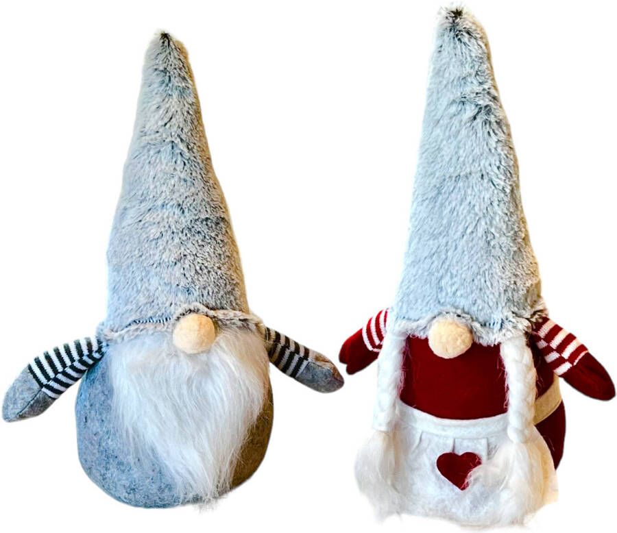 Merkloos Kerst Gnome Kerst Gnoom Kerstkabouter 22 x 6 cm Rood Grijs 2 Stuks