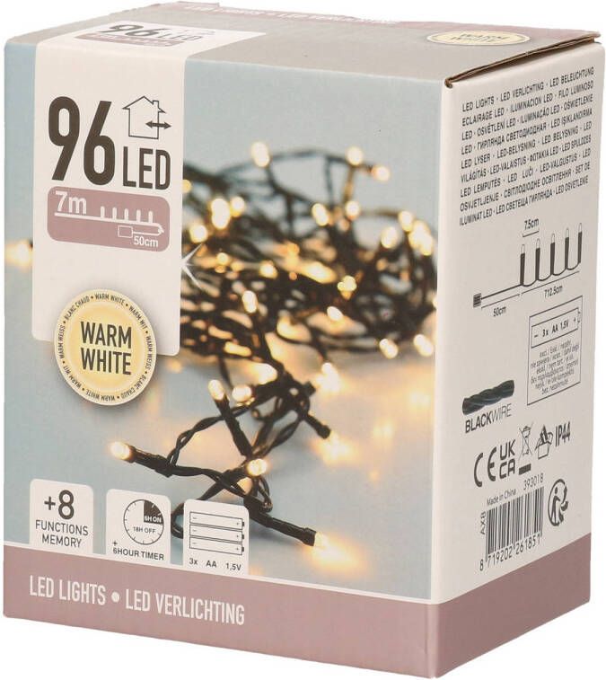 Merkloos Kerst LED-verlichting op batterij 96 lampjes warm wit buiten 7 m Kerstverlichting kerstboom