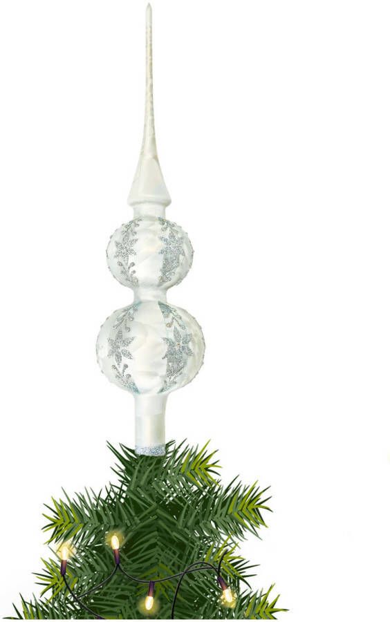 Merkloos Kerst piek van glas zilver ijslak H30 cm kerstboompieken