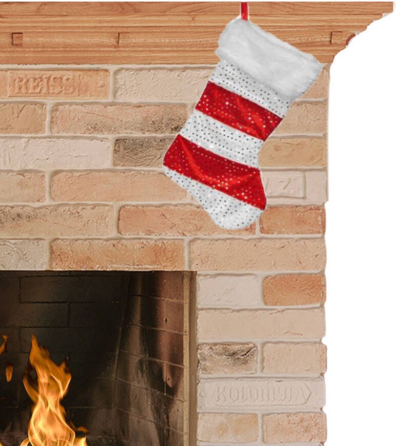 Merkloos Kerst sok rood met wit gestreept H43 cm Kerstsokken