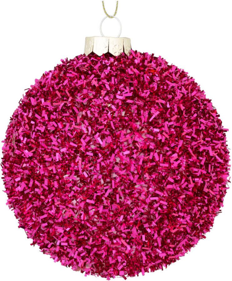 Merkloos Kerstbal Glitter kunststof fuchsia