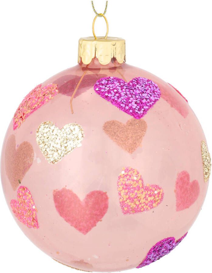 Merkloos Kerstbal Hartjes roze