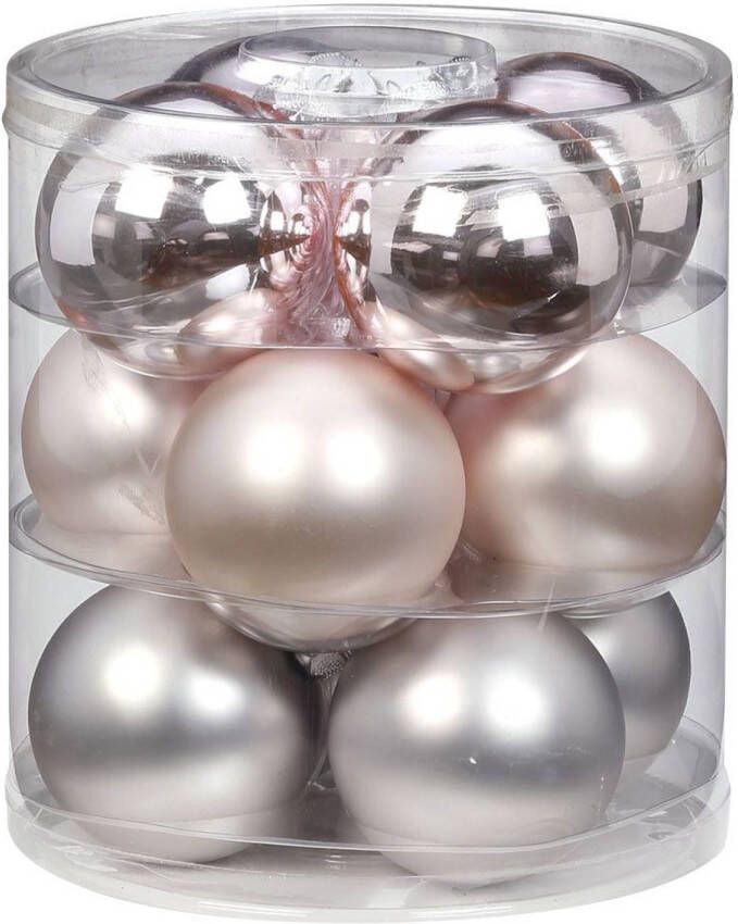 Merkloos Kerstballen 12x st lichtroze 8 cm glas mat glans Kerstbal