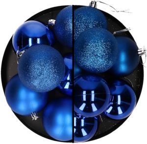 Merkloos Kerstballen 18x stuks blauw 6 en 8 cm kunststof Kerstbal