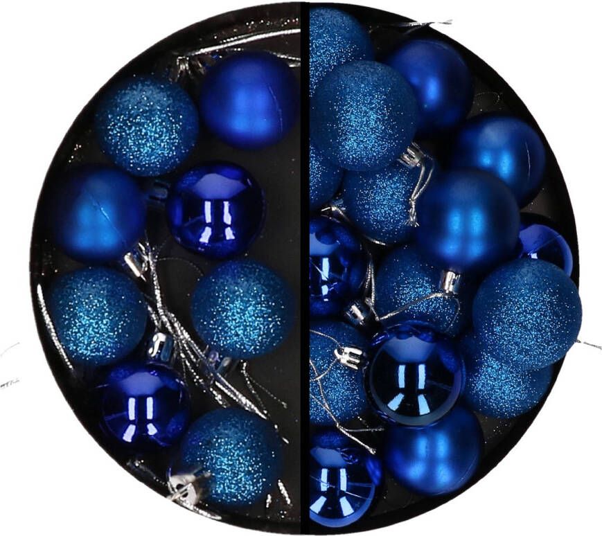 Merkloos Kerstballen 20x stuks blauw 3 en 4 cm kunststof Kerstbal