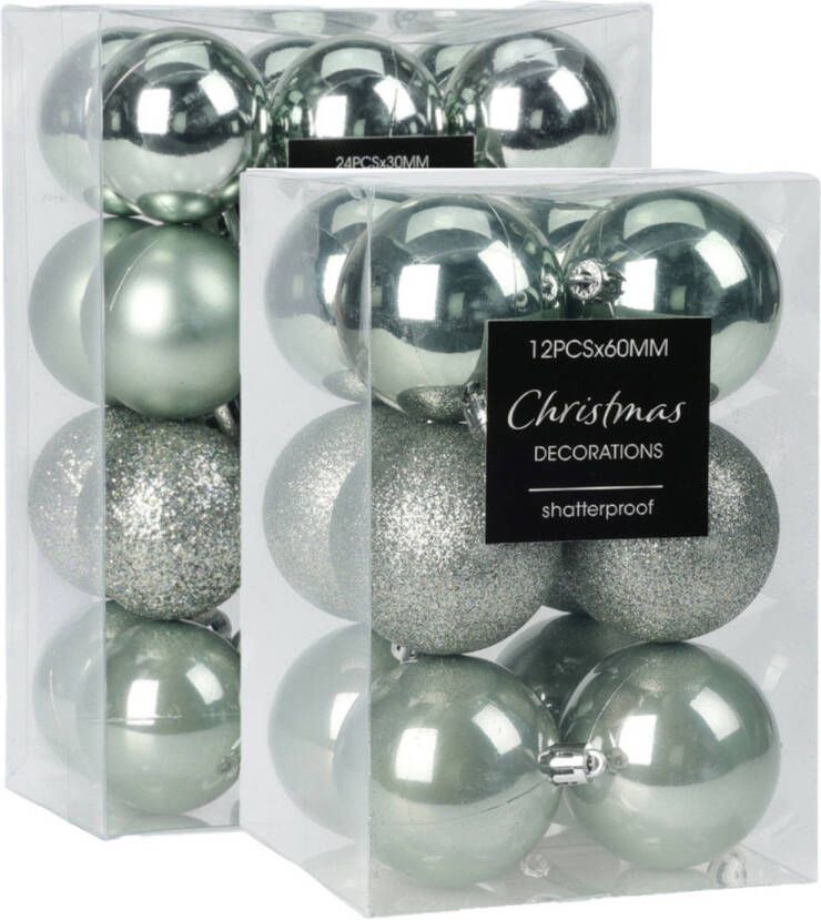 Merkloos Kerstballen 28x st 5 en 6 cm mintgroen kunststof Kerstbal