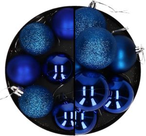 Merkloos Kerstballen 28x stuks blauw 5 en 6 cm kunststof Kerstbal