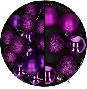 Merkloos Kerstballen 28x stuks paars 4 en 5 cm kunststof Kerstbal