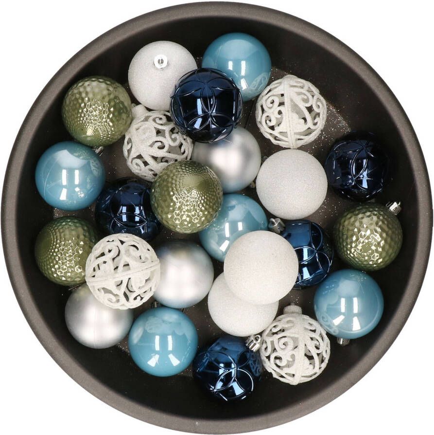 Merkloos Kerstballen 37x stuks wit groen zilver blauw kunststof 6cm Kerstbal