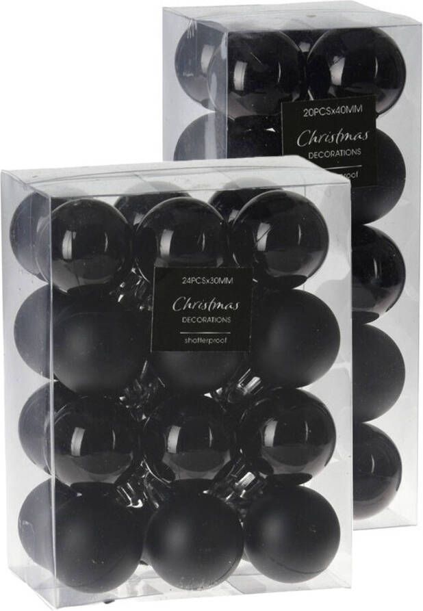 Merkloos Kerstballen 44x stuks zwart 3 en 4 cm kunststof Kerstbal
