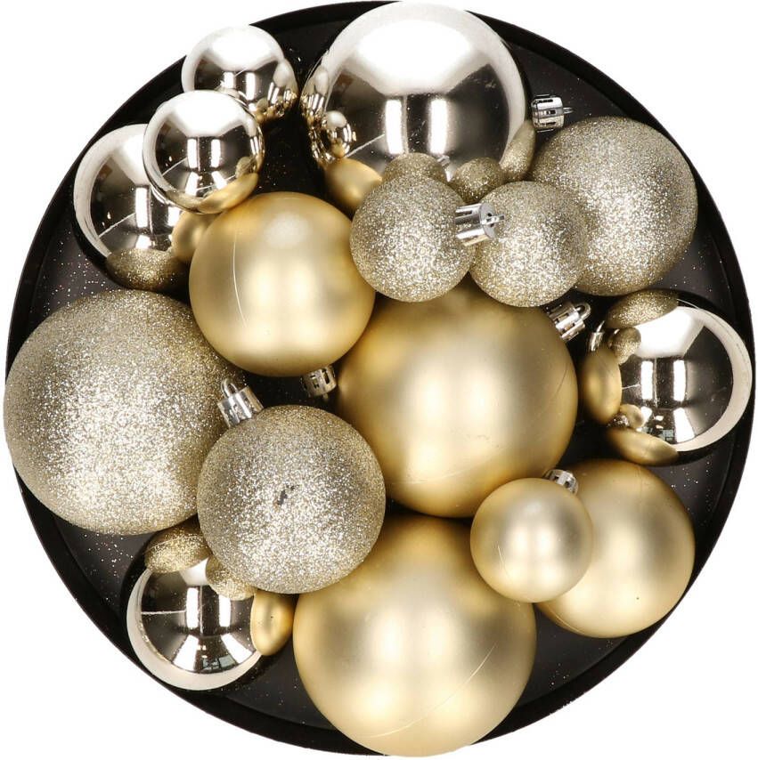 Merkloos Kerstballen 46x st champagne 4 6 en 8 cm kunststof Kerstbal