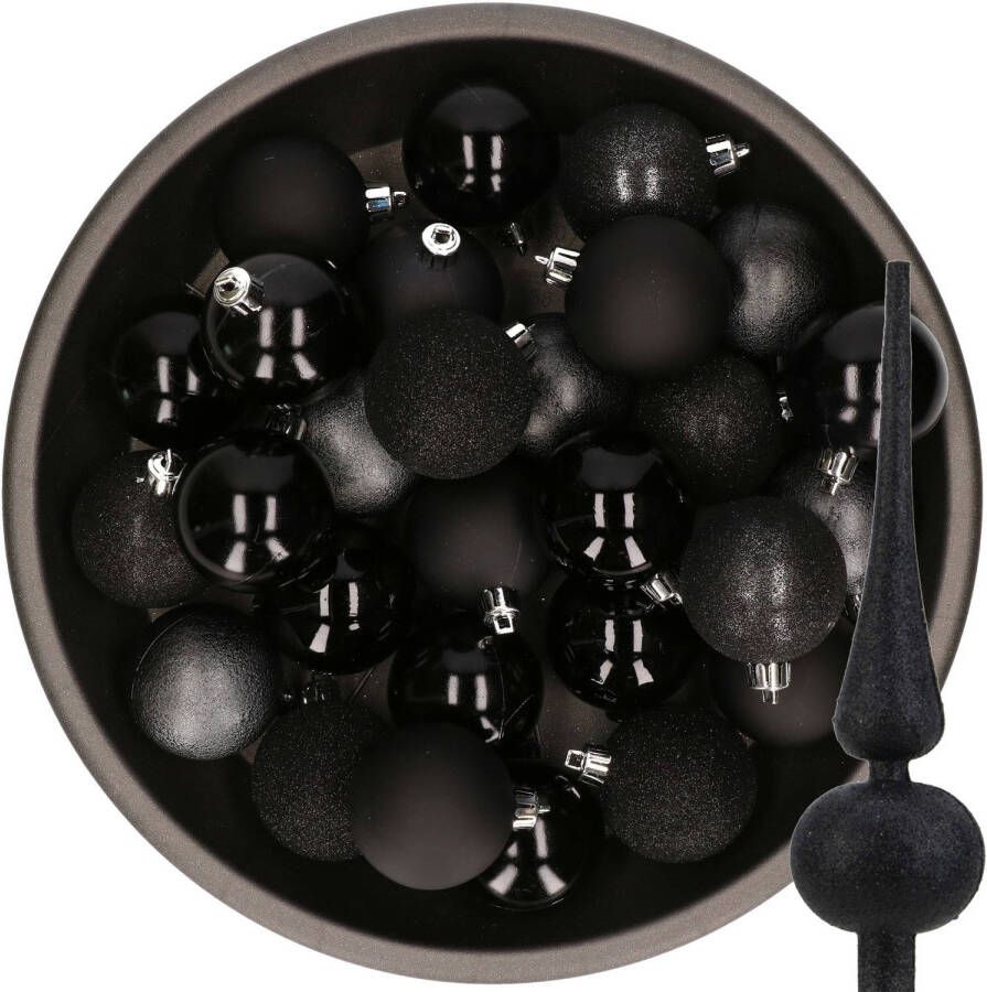 Merkloos Kerstballen 48x stuks 6 cm incl. glitter piek zwart kunststof Kerstbal