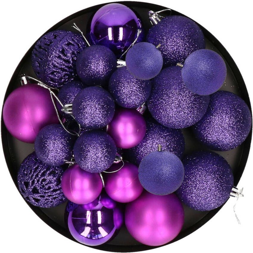 Merkloos Kerstballen 50x st paars 3 4 en 6 cm kunststof Kerstbal