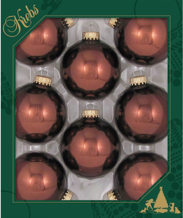 Merkloos Krebs Kerstballen 8x st bruin 7 cm glas glans Kerstbal