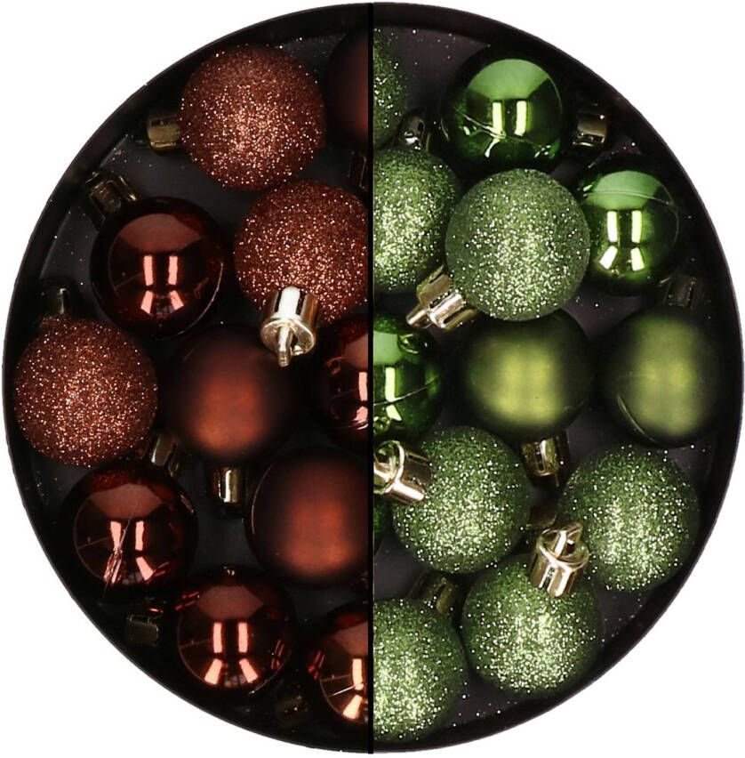 Merkloos Kerstballen mini 40x st appelgroen en donkerbruin 3 cm kunststoff Kerstbal