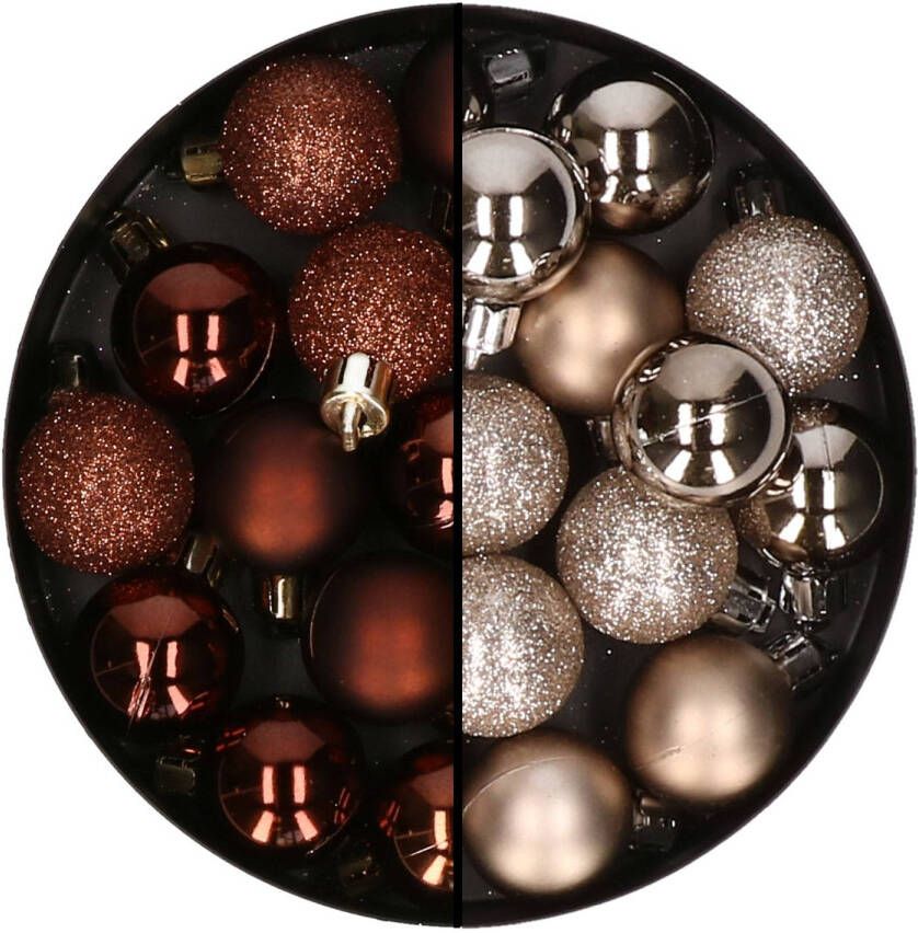 Merkloos Kerstballen mini 40x st champagne en donkerbruin 3 cm kunststoff Kerstbal