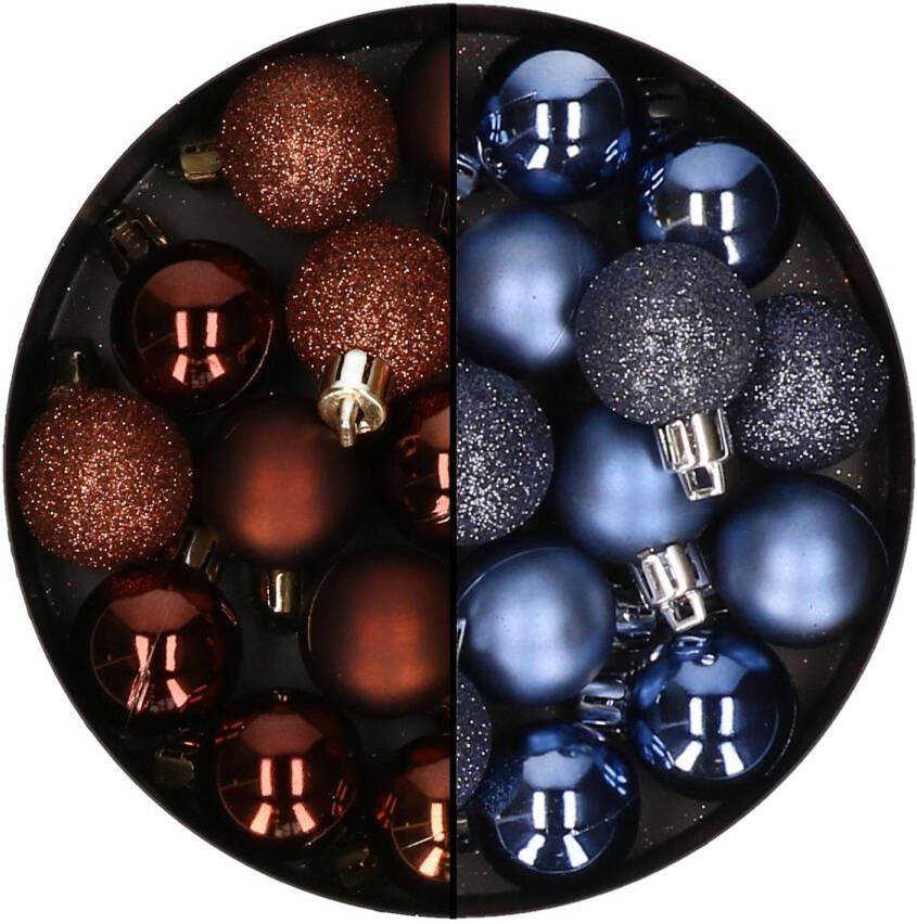 Merkloos Kerstballen mini 40x st donkerblauw en donkerbruin 3 cm kunststoff Kerstbal