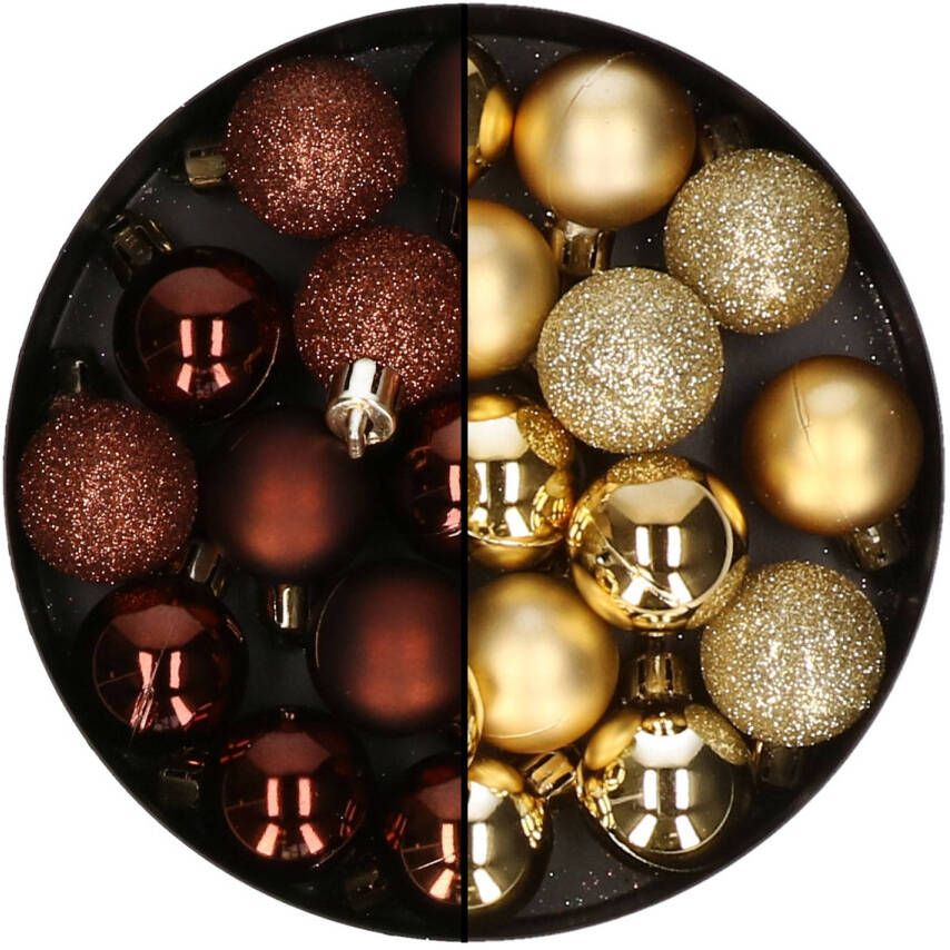 Merkloos Kerstballen mini 40x st goud en donkerbruin 3 cm kunststoff Kerstbal