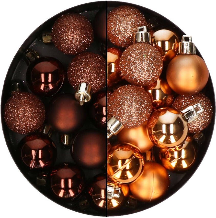 Merkloos Kerstballen mini 40x st koper en donkerbruin 3 cm kunststoff Kerstbal