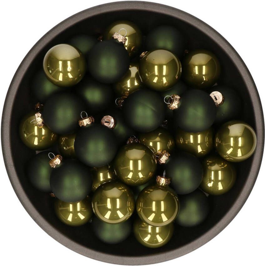 Othmar decorations Kerstballen set van glas 36x stuks olijf groen 6 cm Kerstbal