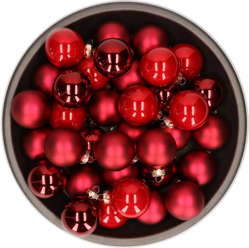 Othmar decorations Kerstballen set van glas 36x stuks rood tinten 6 cm Kerstbal