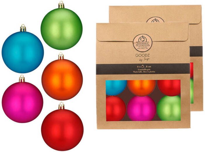 Merkloos Kerstballen van glas 12x gekleurd- 8 cm -milieubewust verpakt Kerstbal
