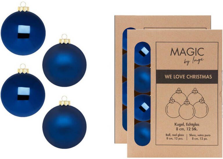 Merkloos Kerstballen van glas 24x nacht blauw- 8 cm -milieubewust verpakt Kerstbal