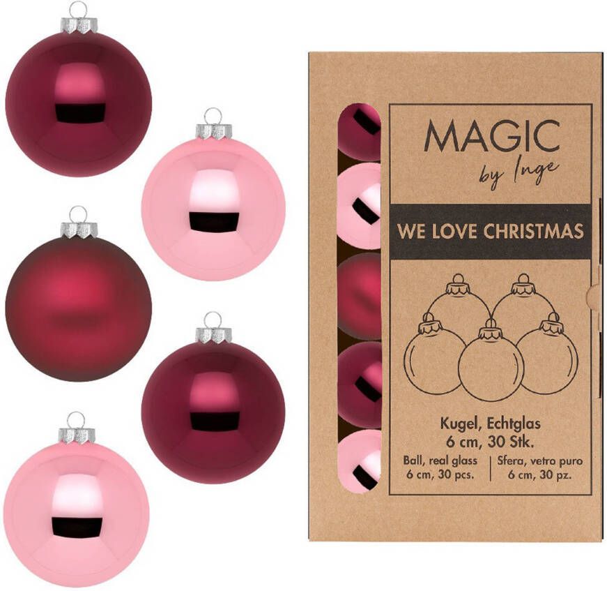Merkloos Kerstballen van glas 30x berry kiss roze 6 cm -milieubewustA  Kerstbal