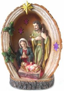 Merkloos Heilige familie beeldje met licht 15 cm Kerststallen