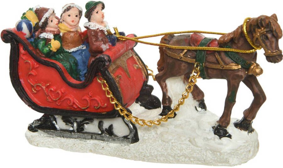 Merkloos Kerstbeeldjes kerstdorp figuurtjes slee met paard 12 cm Kerstdorpen