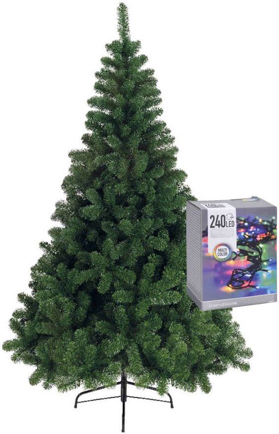 Merkloos Kerstboom 180 cm incl. kerstverlichting lichtsnoer gekleurd Kunstkerstboom