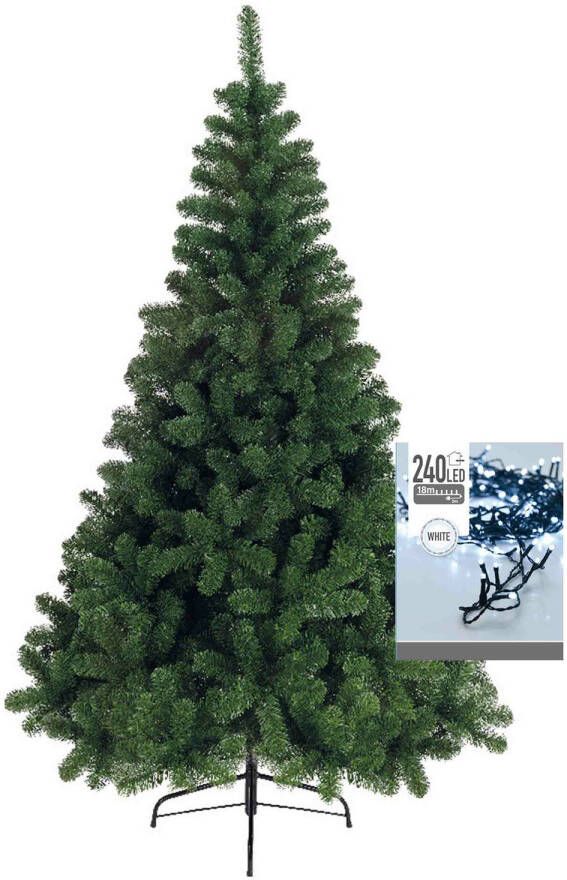 Merkloos Kerstboom 180 cm incl. kerstverlichting lichtsnoer helder wit Kunstkerstboom