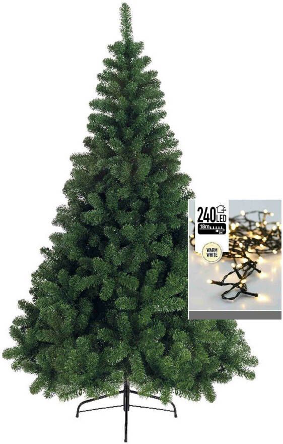 Merkloos Kerstboom 180 cm incl. kerstverlichting lichtsnoer warm wit Kunstkerstboom