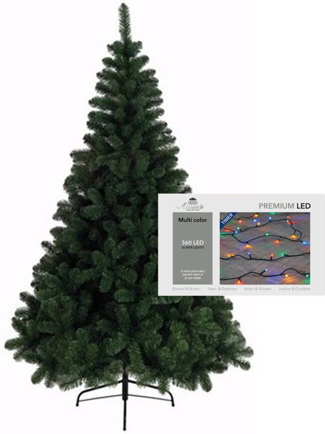Merkloos Kerstboom 210 cm incl. kerstverlichting lichtsnoer gekleurd Kunstkerstboom