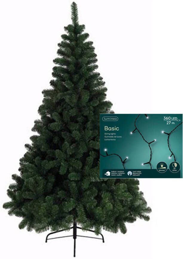 Merkloos Kerstboom 210 cm incl. kerstverlichting lichtsnoer helder wit Kunstkerstboom