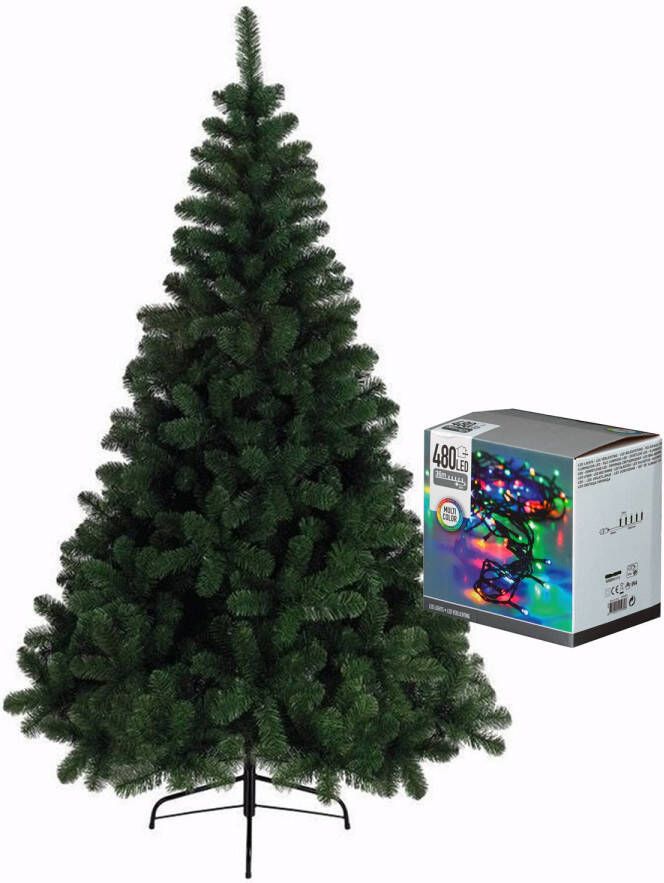 Merkloos Kerstboom 240 cm incl. kerstverlichting lichtsnoer gekleurd Kunstkerstboom